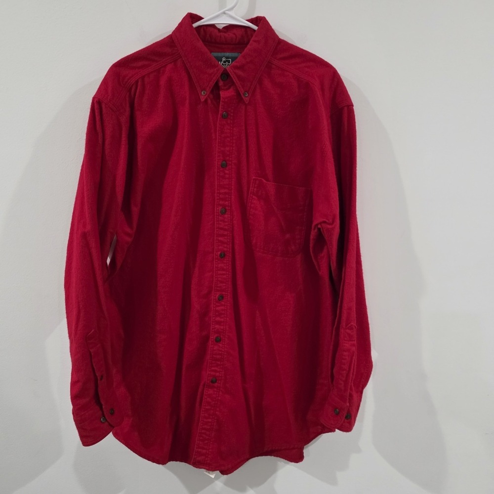 Vintage Woolrich Mens Flannel Button Up Large Red Soft Outdoor Hunting Chamois